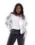 Yours metallic cropped jacket in silver