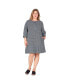 ფოტო #1 პროდუქტის Plus Size Pullover 3/4 Sleeve Flounce Pleated Midi Hem Dress