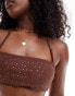 River Island studded bandeau bikini top in brown