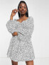 Missguided milkmaid skater dress with long sleeve in dalmatian print