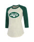 ფოტო #3 პროდუქტის Women's Threads Ahmad Sauce Gardner Cream, Green New York Jets Player Name and Number Raglan 3/4-Sleeve T-shirt
