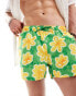 Фото #1 товара ASOS DESIGN swim shorts in short length in green floral print