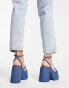 Stradivarius block heel strappy platform in denim