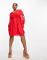 Фото #3 товара Hope & Ivy Plus long sleeve embroidered wrap mini dress in red