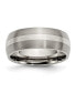 Titanium Brushed with Sterling Silver Inlay Wedding Band Ring