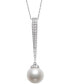 ფოტო #1 პროდუქტის Cultured Freshwater Pearl (9mm) & Diamond (1/5 ct. t.w.) Pavé Elongated 18" Pendant Necklace in 14k White Gold, Created for Macy's