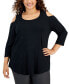 Фото #1 товара Plus Size 3/4-Sleeve Cold-Shoulder Top, Created for Macy's