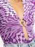 Фото #3 товара AFRM Jacky long sleeve plunge graphic bodysuit in purple