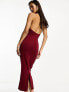 ASOS DESIGN halter cut out mesh midi dress in burgundy