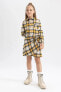 Kız Çocuk Kareli Polo Yaka Uzun Kollu Flanel Gömlek Elbise X1968a622sp