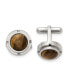 Stainless Steel Brushed Polished Tiger's Eye Circle Cufflinks