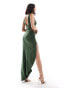 Фото #4 товара ASOS DESIGN textured plunge front asymmetric hem maxi dress in khaki