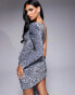 Фото #4 товара ASOS LUXE one shoulder asymmetric draped mini dress in silver sequin