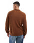 ASOS DEISGN relaxed knitted notch neck texture jumper in tan