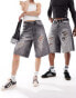 Weekday Astro Unisex baggy denim jorts in Black grumble