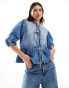 ASOS DESIGN puff sleeve denim blouse with tie front in bleach