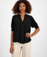 ფოტო #1 პროდუქტის Women's Split-Neck Smocked-Sleeve Top