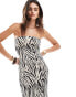 Bershka bandeau bodycon maxi dress in zebra print Черный, XS - EU 34 - фото #3