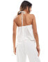 Pieces textured halterneck smock top in white