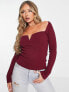 Фото #3 товара ASOS DESIGN knitted top with plunge notch neck in dark red