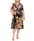 Фото #1 товара Plus Size Printed V-Neck Belted Short-Sleeve Midi Dress