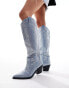 Azalea Wang Louella western knee boot in embellished denim Синий, 36 - фото #1