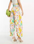 ASOS DESIGN oversized floral printed paperbag waist wide leg trouser with linen in multi