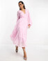 Фото #1 товара ASOS DESIGN wrap balloon sleeve midi dress with tie waist detail in pink