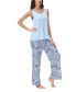 Women's Solid 2 Piece Tank Top with Printed Wide Pants Pajamas Set