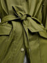 Noisy May Droplets longline tie waist shower proof raincoat in khaki