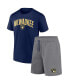 ფოტო #1 პროდუქტის Men's Navy, Heather Gray Milwaukee Brewers Arch T-shirt and Shorts Combo Set