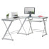 L-Shaped Tempered Glass Top Computer Desk With Pull Out Keyboard Panel, Clear