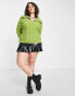 Daisy Street Plus cable knitted jumper with collar in green US 14 Plus - фото #8