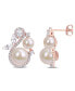 Фото #1 товара Freshwater Cultured Pearl, White Topaz (1 1/8 ct. t.w.) and Diamond (1/3 ct. t.w.) Swan Earrings in 10k Rose Gold