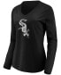 Фото #2 товара Women's Black Chicago White Sox Core Team Long Sleeve V-Neck T-shirt