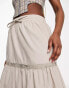 Фото #3 товара Reclaimed Vintage elasticated waist prairie midi skirt in stone