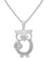 ფოტო #1 პროდუქტის Diamond Owl Heart 18" Pendant Necklace (1/10 ct. t.w.) in Sterling Silver or Sterling Silver & 14k Gold-Plate