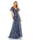 ფოტო #1 პროდუქტის Women's Embellished Illusion Butterfly Sleeve A-Line Gown