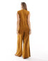 ASOS DESIGN tie front wide leg jumpsuit in brown