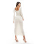 Фото #4 товара Kaiia textured scoop back midaxi dress in cream