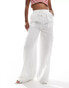 In The Style linen mix wide leg drawstring trousers in white