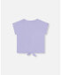 ფოტო #2 პროდუქტის Girl Organic Cotton Top With Print And Knot Grey Blue - Toddler|Child