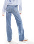 Mango straight leg raw hem jeans in blue