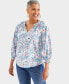 Women's Printed Split Neck Ruffle Trim Long-Sleeve Knit Top, Created for Macy's