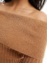 ASOS DESIGN knitted off shoulder bardot jumper in teddy yarn in tan M - фото #5