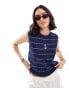 ASOS DESIGN knitted tank with rick rack stitch in stripe in navy