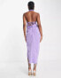 Фото #4 товара ASOS DESIGN wrap neck draped midi dress with lace up back detail in lilac