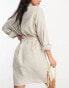 ASOS DESIGN belted shirt beach dress in natural Бежевый, 32 - фото #2