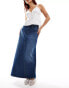 DTT denim maxi skirt in mid blue wash