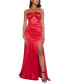 Juniors' Satin Keyhole Halter Gown